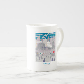 Caneca De Porcelana Bone China London Skyline Blue Cinza