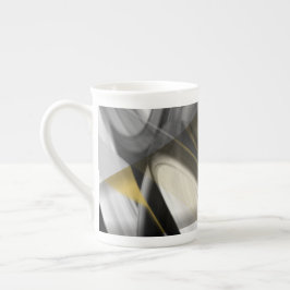 Caneca De Porcelana Bone China Mug Abstrato Art Black White Dourado
