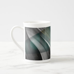 Caneca De Porcelana Bone China Mug Abstrato Black White Green