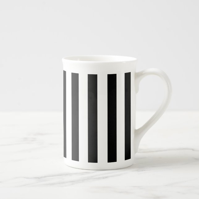 Caneca De Porcelana Bone China Mug-Black & White Stripes (Direita)