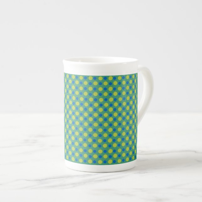 Caneca De Porcelana Bone China Mug, Bolinhas Azuis e Verdes (Frente Esquerda)