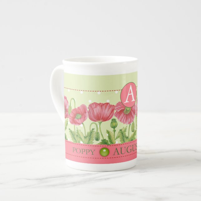 Caneca De Porcelana Bone China Mug, Flor de Nascimento e Gem August (Frente Esquerda)