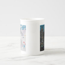 Bone China Mug Manchester Reino Unido Night Skylin