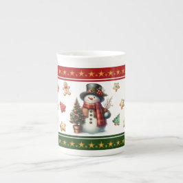 Caneca De Porcelana Bone China Mug with Snowman and Christmas Cookies