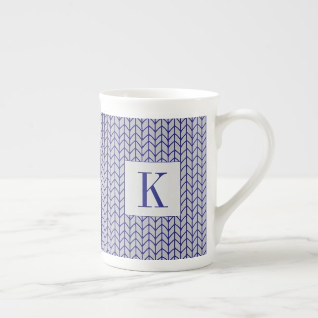 Caneca de porcelana BONE com MALHA CINZA AZULADA + (Direita)