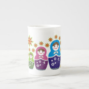 Caneca De Porcelana Bonecas & girassóis do russo de Matryoshka feitos