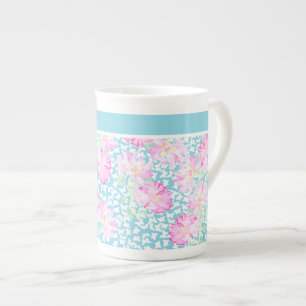 Caneca De Porcelana Bonito China Mug, Rosas Rosa, Borboletas Brancas