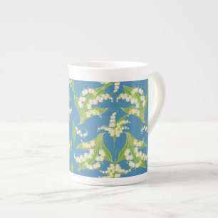 Caneca De Porcelana Bonito osso China Mug: Lírios do Vale, Azul