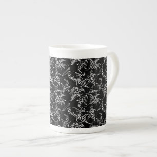 Caneca De Porcelana Bonito osso China Mug: Lírios do Vale, Negro