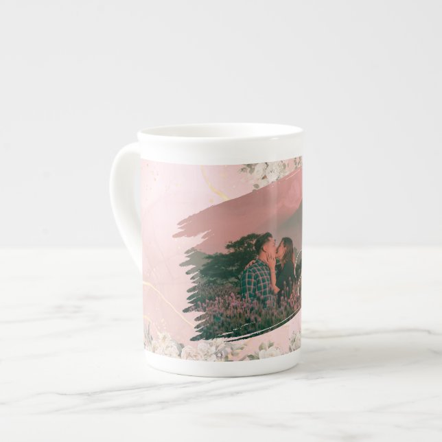Caneca De Porcelana Bonito Te Amo Foto Personalizada Para Floral Rosa- (Frente Esquerda)