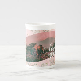 Caneca De Porcelana Bonito Te Amo Foto Personalizada Para Floral Rosa-
