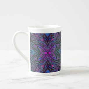 Caneca De Porcelana Borboleta Abstrata Magenta, Azul e Verde Alucinant