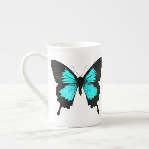 Caneca De Porcelana Borboleta - azul-turquesa e preto