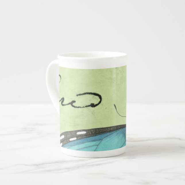 Caneca De Porcelana Borboleta de asa azul no cartão postal (Frente Esquerda)