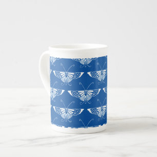 Caneca De Porcelana Borboleta Deco de Arte Estilizada, azul de cobalto