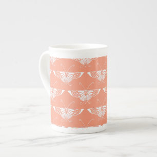 Caneca De Porcelana Borboleta Deco estilizada - laranja coral