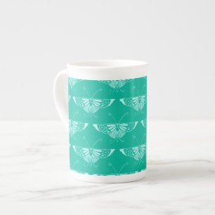Caneca De Porcelana Borboleta Deco estilizada - turquesa e aqua