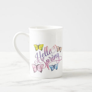Caneca De Porcelana Borboleta Olá Primavera