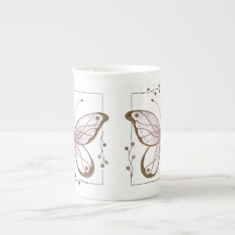 Caneca De Porcelana Borboleta Rosa Bone China Mug