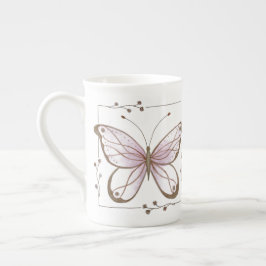 Caneca De Porcelana Borboleta Rosa Bone China Mug