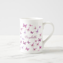 Caneca De Porcelana Borboletas Rosa Bonito Nome Personalizado