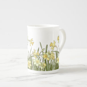 Caneca De Porcelana Borda floral de daffodils amarelos em