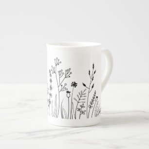 Caneca De Porcelana Botânica de linha de tendência moderna minimalista