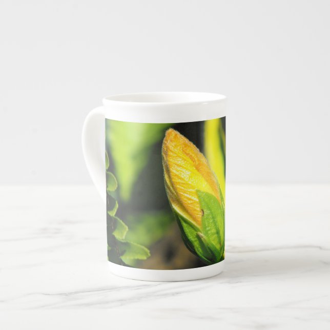 Caneca De Porcelana Botão de Flor de Hibisco (Frente Esquerda)