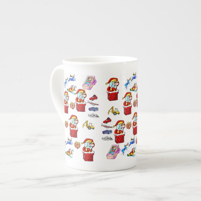Caneca De Porcelana Brinquedos de Natal felizes, Papais noeis (Frente Esquerda)