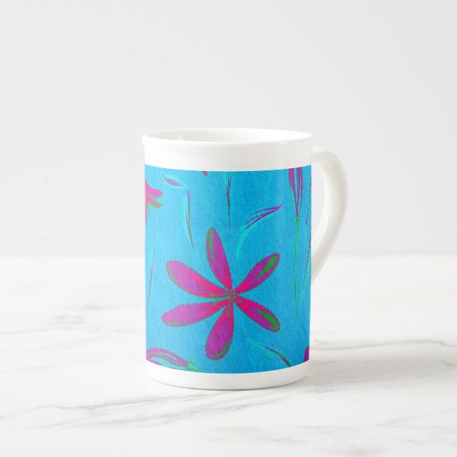 Caneca De Porcelana Brisa Flor Azul-Celeste (Frente Esquerda)