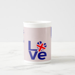 Caneca De Porcelana British Blue AMOR Bandeira do Reino Unido Coração