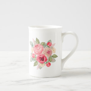 Caneca De Porcelana Buquê de Rosas Rosa Pintadas
