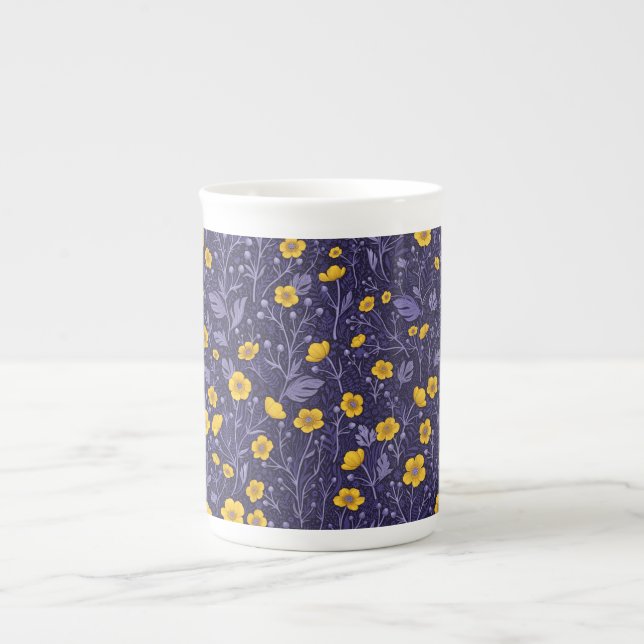 Caneca De Porcelana Buttercups, amarelo e violeta (Frente)