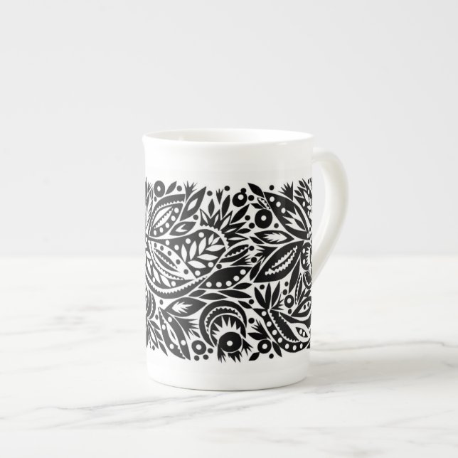 Caneca De Porcelana BW Bird Art Cutouts Bone China Mug (Frente Esquerda)
