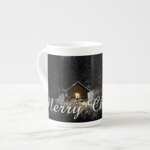 Caneca De Porcelana Cabaña Mística de Natal Floresta Profunda