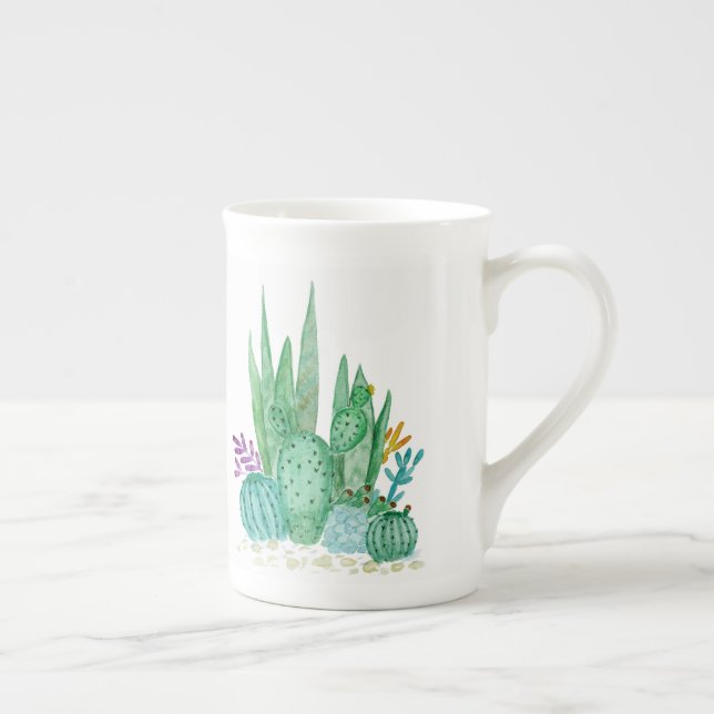 Caneca De Porcelana Cacto, aquarela (Direita)