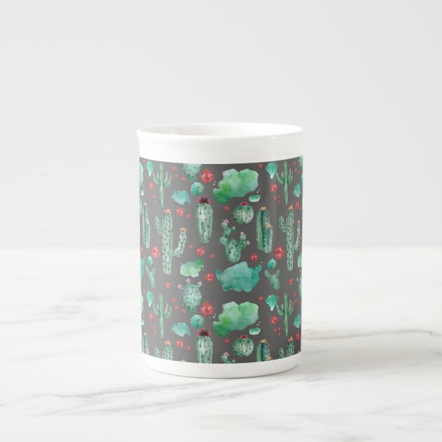 Caneca De Porcelana cacto e padrão de ladybug - fundo preto (Frente)