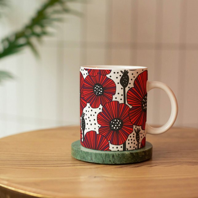 Caneca De Porcelana Cães de Jardim e Cabeças de Sementes (Bright Red Poppies Mug)
