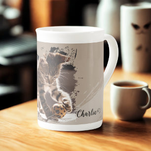Caneca De Porcelana Café com foto personalizada de gato de estimação