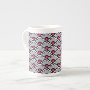 Caneca De Porcelana Caixas de deco-chinesas, Cinzas/Cinzas, preto e ro