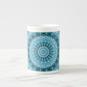 Caneca De Porcelana Calidoscópio / Mandala Azul Claro