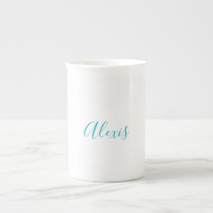 Caneca De Porcelana Caligrafia de Nome Script Simples Branco Azul
