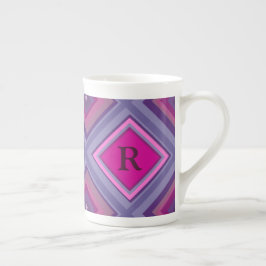 Caneca De Porcelana Camada de Padrão de Diamante Rosa Púrpura Inicial 
