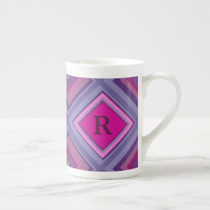 Caneca De Porcelana Camada de Padrão de Diamante Rosa Púrpura Inicial