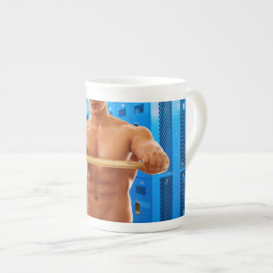 Caneca De Porcelana Camisa SlipperyJoe do homem musculoso sem camisa a