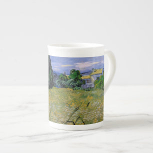 Caneca De Porcelana Campo de Trigo Verde com Cipreste por Van Gogh.