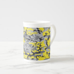 Caneca De Porcelana Camuflagem Amarela e Cinza, Militar, Exército