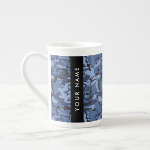 Caneca De Porcelana Camuflagem Azul Marinho Personalize seu nome