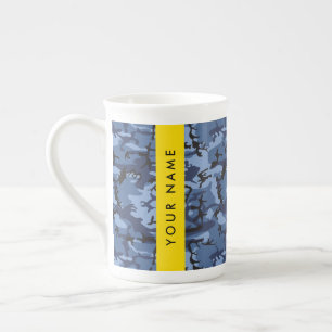 Caneca De Porcelana Camuflagem Azul Marinho Personalize seu nome