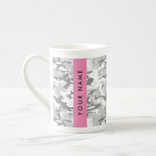 Caneca De Porcelana Camuflagem Cinza Neve de Inverno Personalize seu n